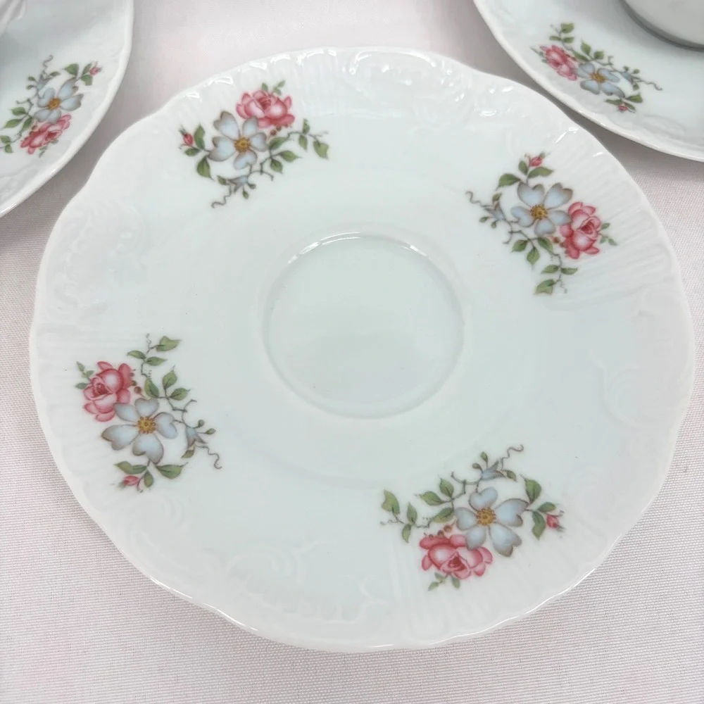 Princess House Rose Garden Fine Porcelain Tea Cup Saucer Set 4 Vintage 1988 NIB